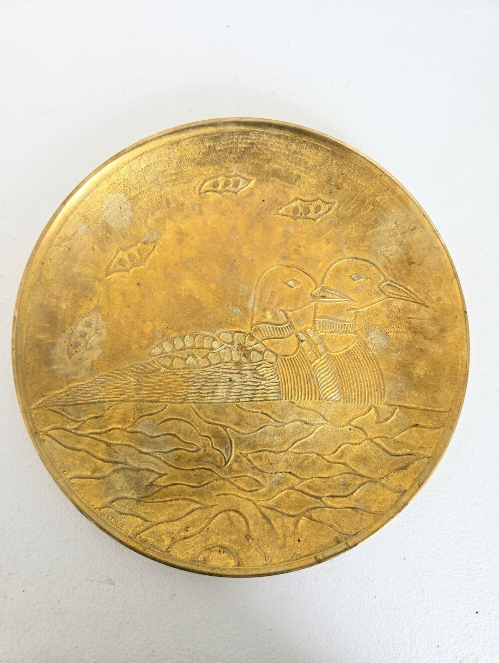 Vintage Coastal Brass Wall Plate / Trinket Dish